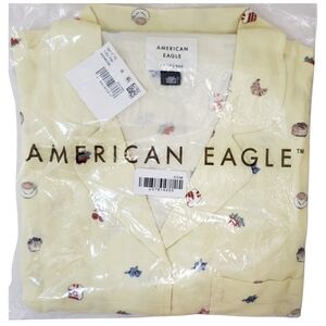 AMERICAN EAGLE Pajama Set Women Large Yellow Top & Shorts Ruffle NWT